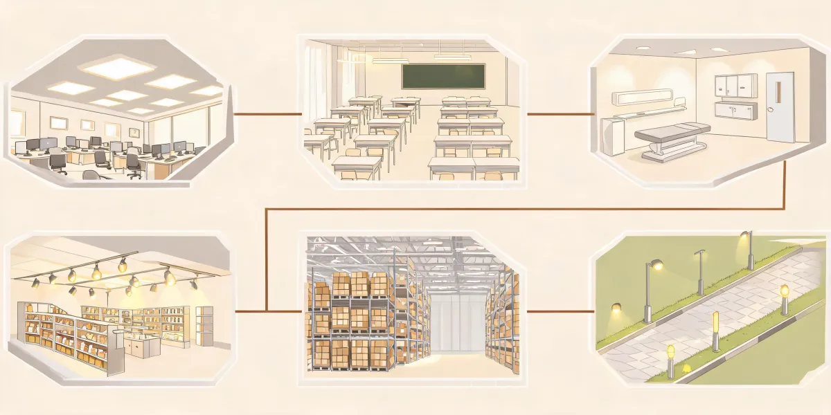 Illustrated map of commercial and industrial lighting applications